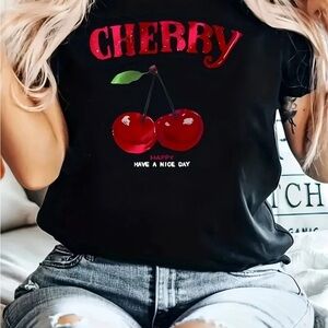 Cherry Graphic Black Tee-NWOT
